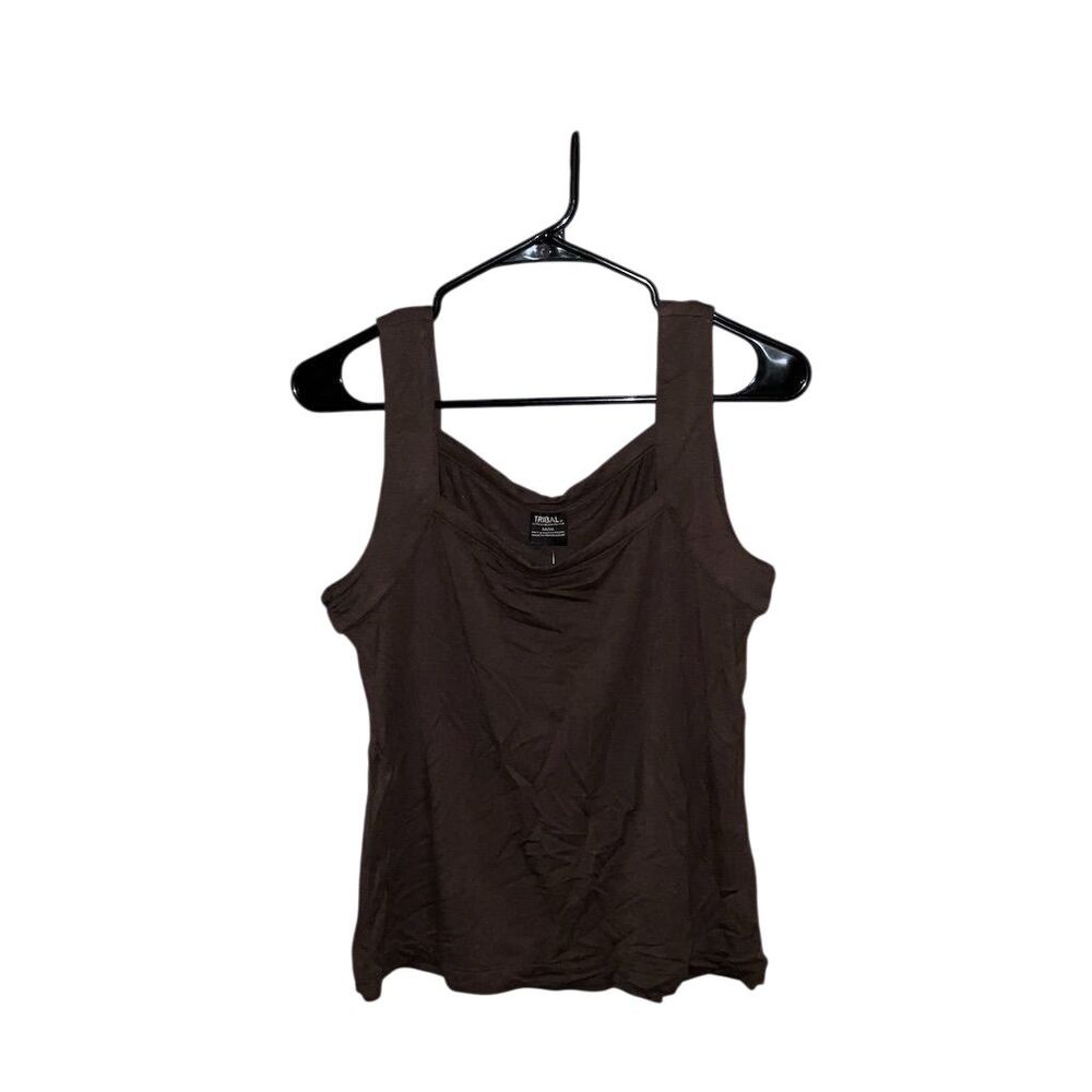 Tribal Square Neck Tank Top Fudge Dark Brown Stretch Sleeveless 6452O-582 Mens M